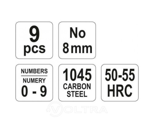  Набор клейм цифры 8мм 9шт Yato YT-6855