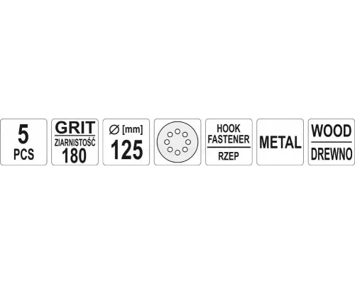  Круг шлифовальный с отверстиями 125мм Р180 5шт Yato YT-83457