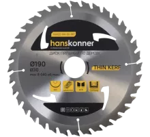 H9022-190-30/20-36 Пильный диск по дереву 190x30мм, 36 зубьев, HANSKONNER, 4603010125662 (CN)