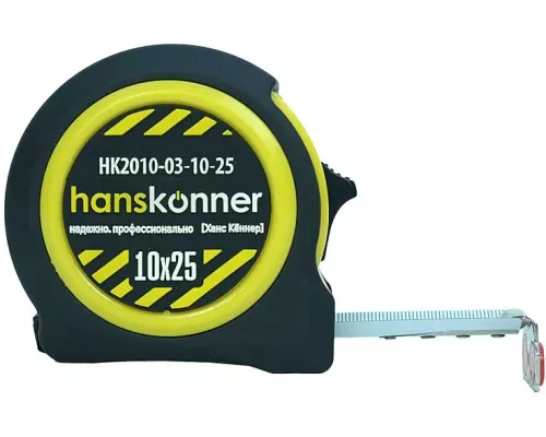 Рулетка 10x25мм, 2 стопа, компактный корпус, мощный магнит, Hanskonner Рулетка 10x25мм, 2 стопа, компактный корпус, мощный магнит, Hanskonner