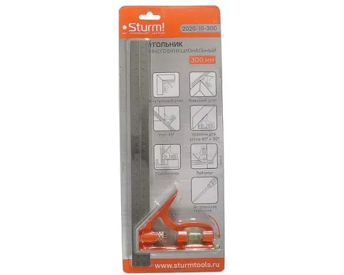 Угольник многофункциональный, 300 мм, уровень, чертилка, Sturm!