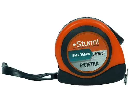 Рулетка 3x16мм, автостоп, двухсторонняя шкала, магнит на зацепе, Sturm!