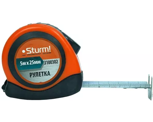 Рулетка 5x25мм, автостоп, двухсторонняя шкала, магнит на зацепе, Sturm! Рулетка 5x25мм, автостоп, двухсторонняя шкала, магнит на зацепе, Sturm!