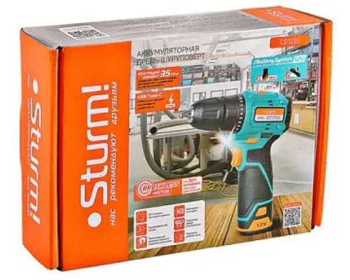 Аккумуляторный шуруповерт Sturm! CD1235 1BatterySystem12V