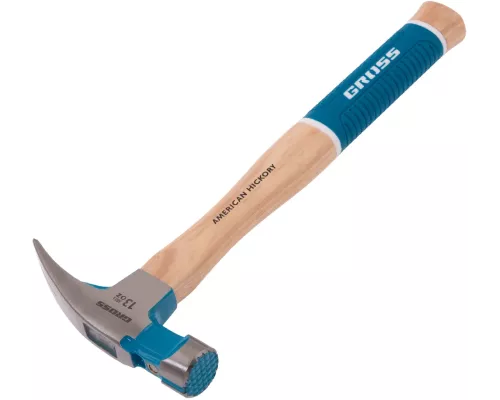 Молоток-гвоздодер, 380 г, угол 75, магнит, обрезиненная рукоятка AMERICAN HICKORY // GROSS