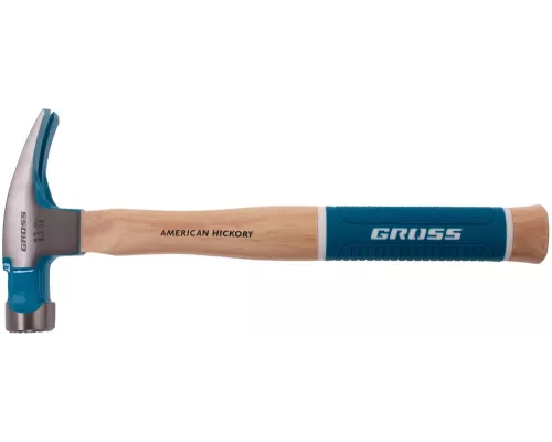 Молоток-гвоздодер, 380 г, угол 75, магнит, обрезиненная рукоятка AMERICAN HICKORY // GROSS