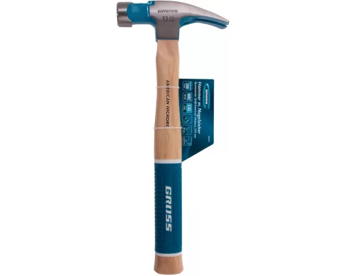 Молоток-гвоздодер, 380 г, угол 75, магнит, обрезиненная рукоятка AMERICAN HICKORY // GROSS