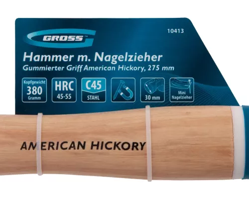 Молоток-гвоздодер, 380 г, угол 75, магнит, обрезиненная рукоятка AMERICAN HICKORY // GROSS