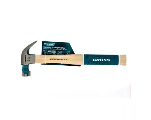 Молоток-гвоздодер, 200 г, угол 45, магнит, обрезиненная рукоятка American hickory GROSS Молоток-гвоздодер, 200 г, угол 45, магнит, обрезиненная рукоятка American hickory GROSS