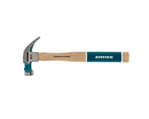 Молоток-гвоздодер, 450 г, угол 45, магнит, обрезиненная рукоятка American hickory GROSS Молоток-гвоздодер, 450 г, угол 45, магнит, обрезиненная рукоятка American hickory GROSS