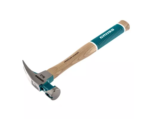 Молоток-гвоздодер, 450 г, угол 45, магнит, обрезиненная рукоятка American hickory GROSS Молоток-гвоздодер, 450 г, угол 45, магнит, обрезиненная рукоятка American hickory GROSS