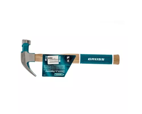 Молоток-гвоздодер, 450 г, угол 45, магнит, обрезиненная рукоятка American hickory GROSS Молоток-гвоздодер, 450 г, угол 45, магнит, обрезиненная рукоятка American hickory GROSS