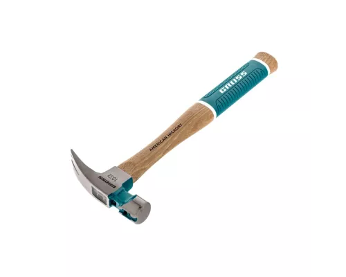 Молоток-гвоздодер, 280 г, угол 75, магнит, обрезиненная рукоятка American hickory GROSS Молоток-гвоздодер, 280 г, угол 75, магнит, обрезиненная рукоятка American hickory GROSS