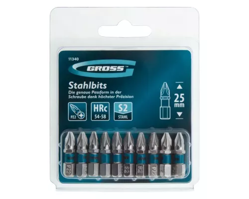 Бита РZ2 х 25, сталь S2, 10 шт. Gross Бита РZ2 х 25, сталь S2, 10 шт. Gross
