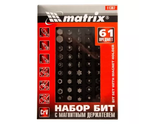 Набор бит с магнитным держателем, CrV, 61 шт. Matrix Набор бит с магнитным держателем, CrV, 61 шт. Matrix