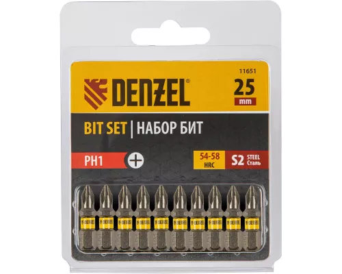 Бита PH1х25, сталь S2, шестигранный профиль, 10 шт. Е 6,3 Denzel Бита PH1х25, сталь S2, шестигранный профиль, 10 шт. Е 6,3 Denzel