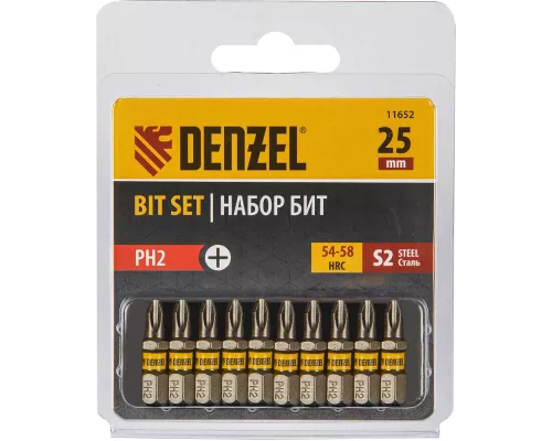 Бита PH2х25, сталь S2, шестигранный профиль, 10 шт. Е 6,3 Denzel Бита PH2х25, сталь S2, шестигранный профиль, 10 шт. Е 6,3 Denzel