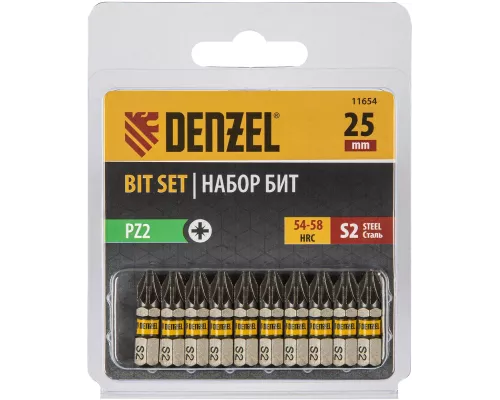 Бита PZ2х25, сталь S2, шестигранный профиль, 10 шт. Е 6,3 Denzel Бита PZ2х25, сталь S2, шестигранный профиль, 10 шт. Е 6,3 Denzel