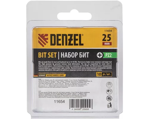 Бита PZ2х25, сталь S2, шестигранный профиль, 10 шт. Е 6,3 Denzel Бита PZ2х25, сталь S2, шестигранный профиль, 10 шт. Е 6,3 Denzel