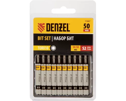 Бита TX 10х50, сталь S2, шестигранный профиль, 10 шт. Е 6,3 Denzel