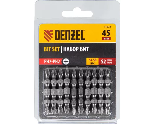 Бита двухсторонняя, PH2-PH2 х 45 мм, сталь S2, 10 шт. Denzel Бита двухсторонняя, PH2-PH2 х 45 мм, сталь S2, 10 шт. Denzel