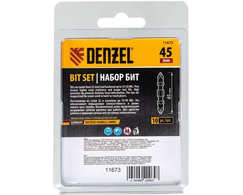 Бита двухсторонняя, PH2-PH2 х 45 мм, сталь S2, 10 шт. Denzel Бита двухсторонняя, PH2-PH2 х 45 мм, сталь S2, 10 шт. Denzel