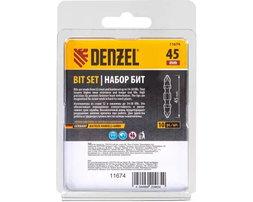 Бита двухсторонняя, PH2-PH1 х 45 мм, сталь S2, 10 шт. Denzel Бита двухсторонняя, PH2-PH1 х 45 мм, сталь S2, 10 шт. Denzel