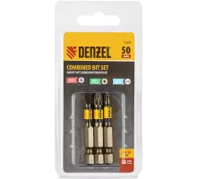 Набор бит комбинированный 3 шт., PH2, PZ2, SL5, 50 мм, сталь S2 Denzel