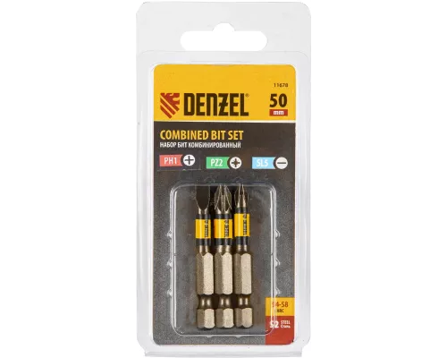 Набор бит комбинированный 3 шт., PH2, PZ2, SL5, 50 мм, сталь S2 Denzel