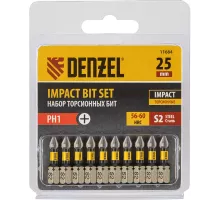 Бита IMPACT, PH1x25 мм, лазерная обработка шлица, сталь S2, 10 шт., Е 6,3 Denzel