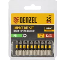 Бита IMPACT, PZ1x25 мм, лазерная обработка шлица, сталь S2, 10 шт., Е 6,3 Denzel