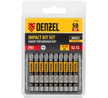 Бита IMPACT, PH3x50 мм, лазерная обработка шлица, сталь S2, 10 шт., Е 6,3 Denzel
