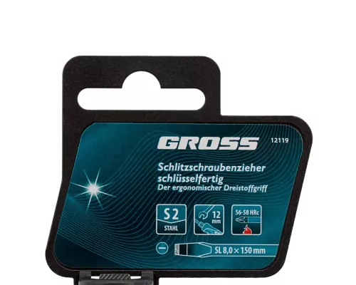 Отвертка SL8 x 150 мм, S2, трехкомпонентная рукоятка Gross Отвертка SL8 x 150 мм, S2, трехкомпонентная рукоятка Gross