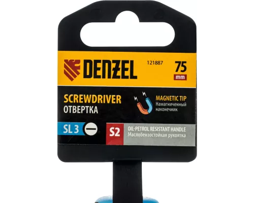 Отвертка, SL3х75 мм, S2, 3к рукоятка Denzel Отвертка, SL3х75 мм, S2, 3к рукоятка Denzel