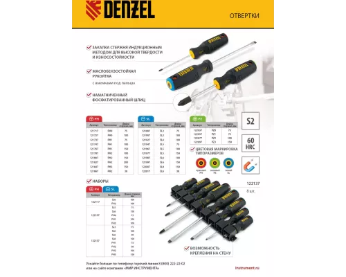 Набор отвёрток, 2 шт., PH+SL, S2, 3к рукоятка Denzel
