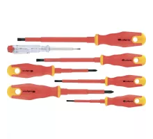 Набор отверток диэлектрических до 1000 В, 7 шт, тестер, CrV, двухкомпонентные рукоятки Сибртех