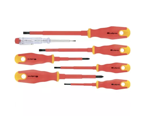 Набор отверток диэлектрических до 1000 В, 7 шт, тестер, CrV, двухкомпонентные рукоятки Сибртех