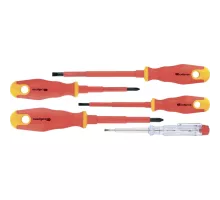 Набор отверток диэлектрических до 1000 В, 5 шт, тестер, CrV, двухкомпонентные рукоятки Сибртех