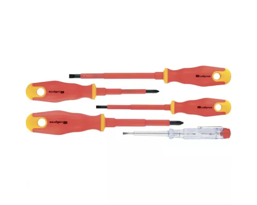 Набор отверток диэлектрических до 1000 В, 5 шт, тестер, CrV, двухкомпонентные рукоятки Сибртех