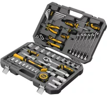 Набор инструментов, 1/2", 1/4", CrV, S2, пластиковый кейс, 64 предмета Denzel