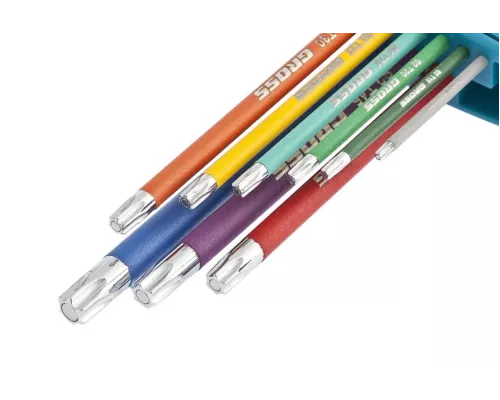 Набор ключей имбусовых Torx -TT, 9 шт: T10-T50, магнит, S2, экстра-длинные, хром/краска 9 шт Gross Набор ключей имбусовых Torx -TT, 9 шт: T10-T50, магнит, S2, экстра-длинные, хром/краска 9 шт Gross