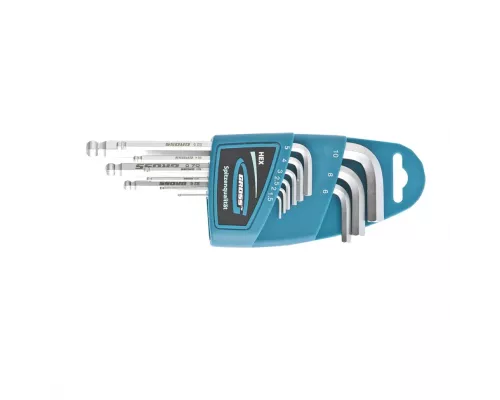 Набор ключей имбусовых HEX, 1.5-10 мм, S2, 9 шт, удлиненные с шаром, сатинированные Gross