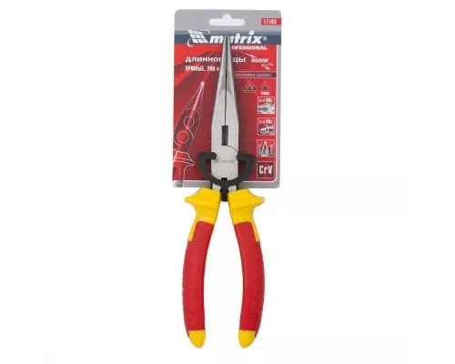 Длинногубцы прямые Insulated, 200 мм, двухкомпонентные рукоятки Matrix Professional Длинногубцы прямые Insulated, 200 мм, двухкомпонентные рукоятки Matrix Professional