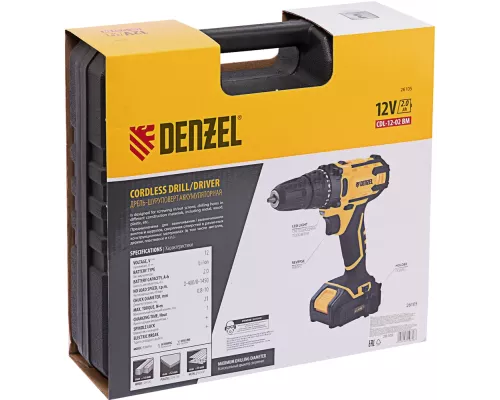 Дрель-шуруповерт аккумуляторная CDL-12-02BM, Li-Ion, 12 В, 2 акк.// Denzel