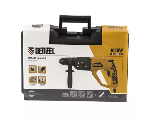 Перфоратор электрический RH-1050-26, SDS-plus, 1050 Вт, 3.2 Дж, 3 плюс 1 режим Denzel