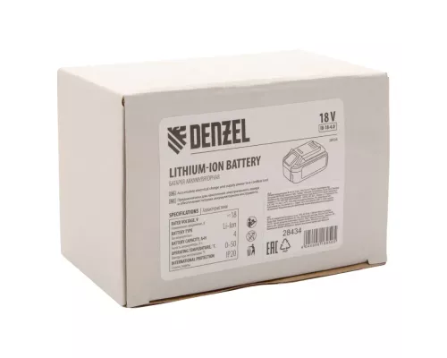 Батарея аккумуляторная IB-18-4.0, Li-Ion, 18 В, 4.0 А/ч Denzel Батарея аккумуляторная IB-18-4.0, Li-Ion, 18 В, 4.0 А/ч Denzel