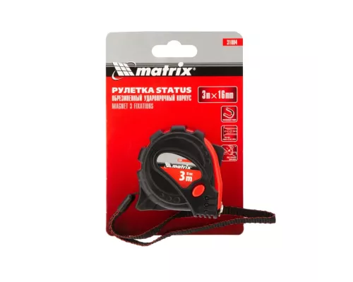 Рулетка Status Magnet 3 fixations,3 м х 16 мм,обрезиненный корпус,зацеп с магнитом Matrix Рулетка Status Magnet 3 fixations,3 м х 16 мм,обрезиненный корпус,зацеп с магнитом Matrix