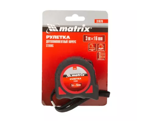 Рулетка Strong,3 м х 16 мм,обрезиненный корпус Matrix Рулетка Strong,3 м х 16 мм,обрезиненный корпус Matrix