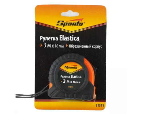 Рулетка Elastica,3 м х 16 мм,обрезиненный корпус Sparta