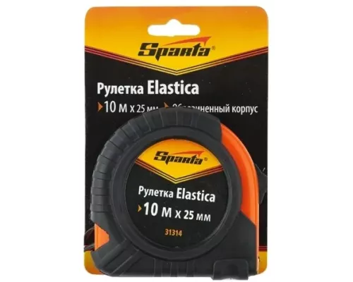 Рулетка Elastica,10 м х 25 мм,обрезиненный корпус Sparta